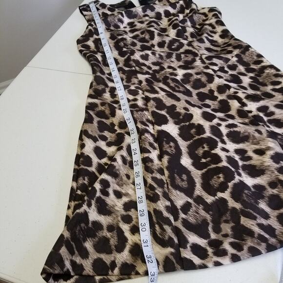 Connected apparel Leopard Print Mesh Back Fit Flare Dress Stretchy Nice Size 8 - Picture 4 of 7